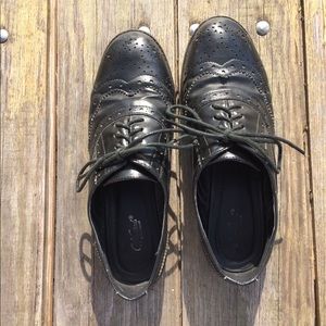 Black vegan leather oxfords